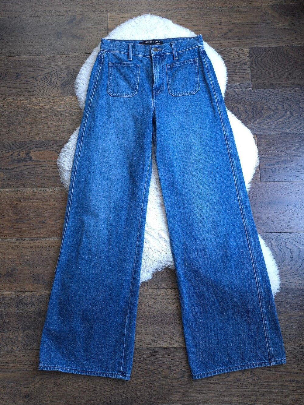 Veronica Beard Patch Pocket 70s Wide Leg Denim Jeans - Picture 2 of 8